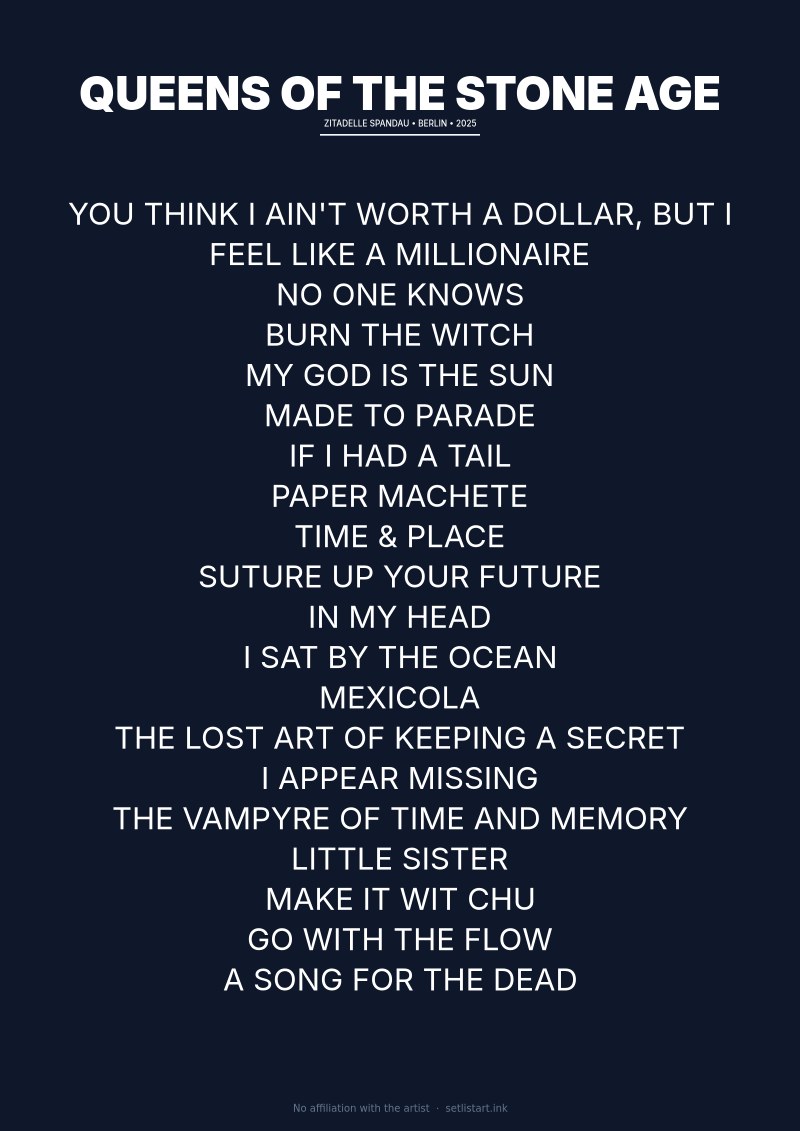 Queens of the Stone Age Berlin 2025 setlist poster preview