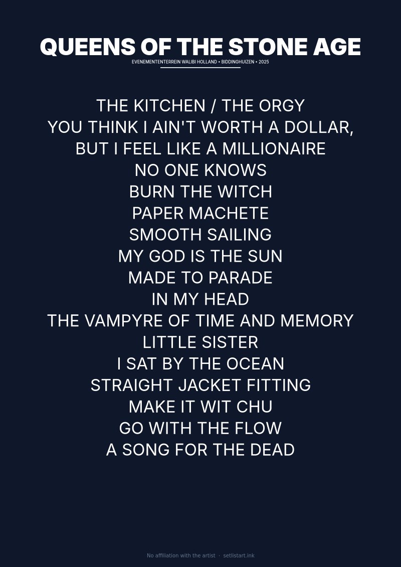 Queens of the Stone Age Biddinghuizen 2025 setlist poster preview