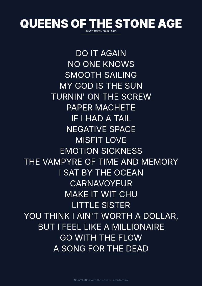Queens of the Stone Age Bonn 2025 setlist poster preview
