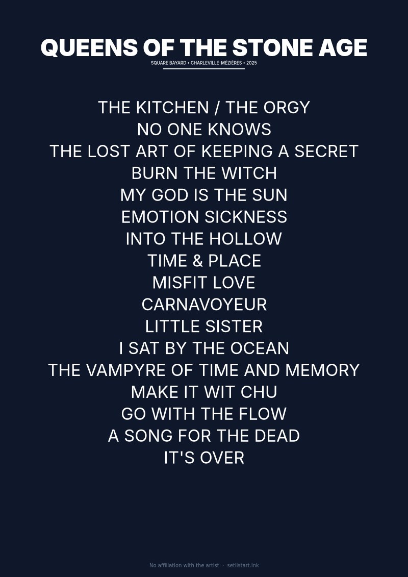 Queens of the Stone Age Charleville-Mézières 2025 setlist poster preview