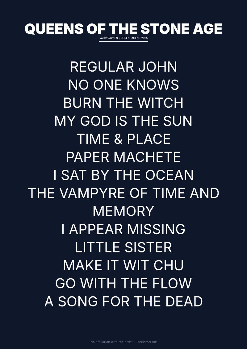 Queens of the Stone Age Copenhagen 2025 setlist poster preview