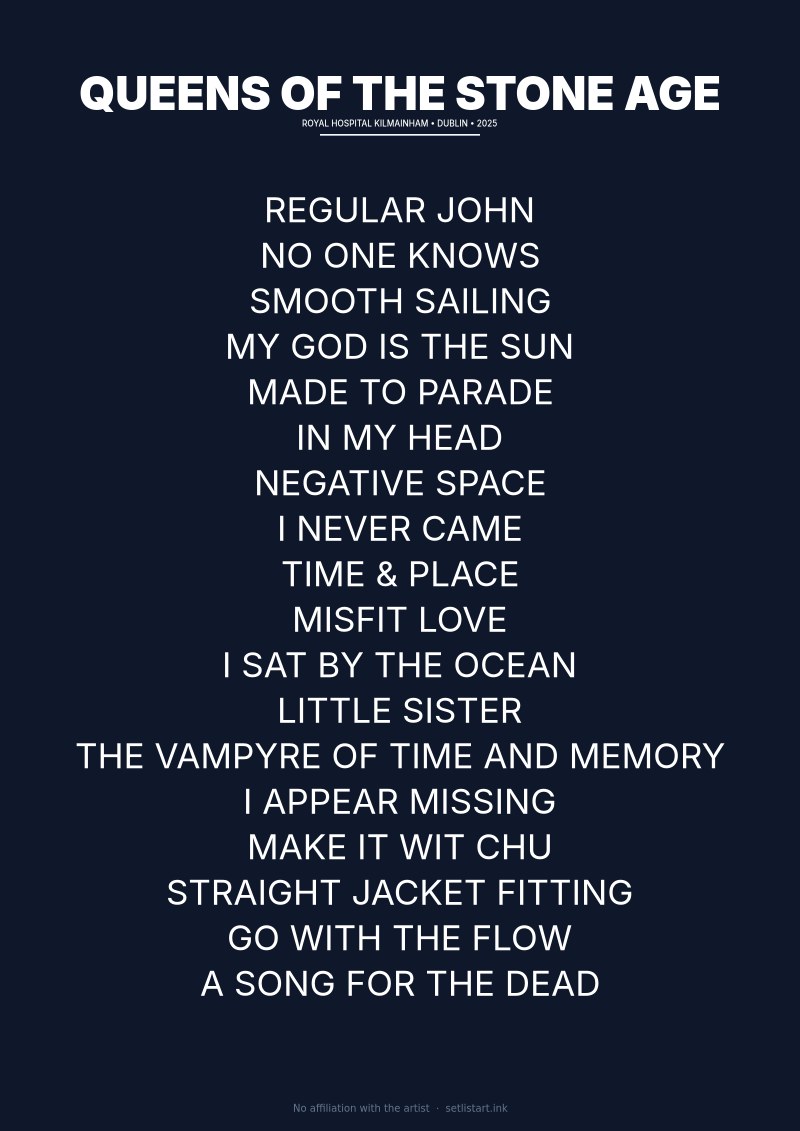 Queens of the Stone Age Dublin 2025 setlist poster preview