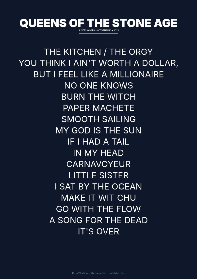 Queens of the Stone Age Gothenburg 2025 setlist poster preview