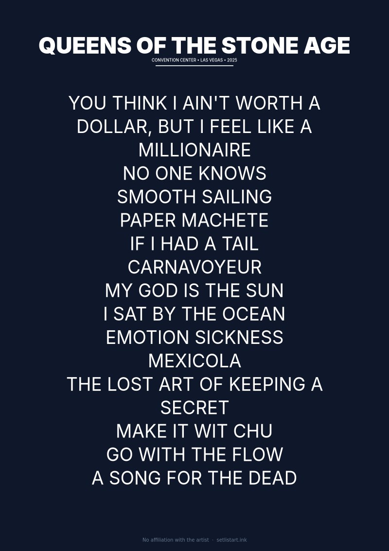 Queens of the Stone Age Las Vegas 2025 setlist poster preview