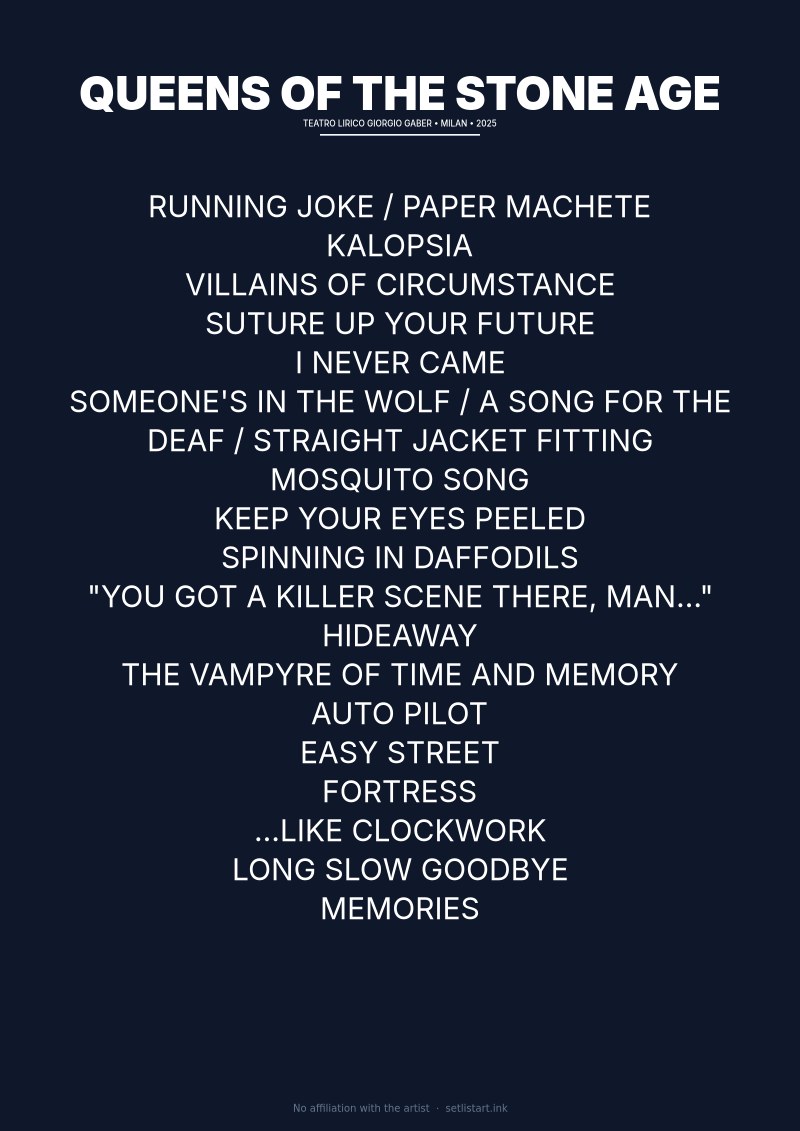 Queens of the Stone Age Milan 2025 setlist poster preview