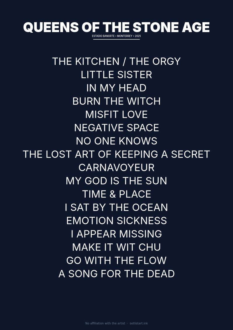 Queens of the Stone Age Monterrey 2025 setlist poster preview