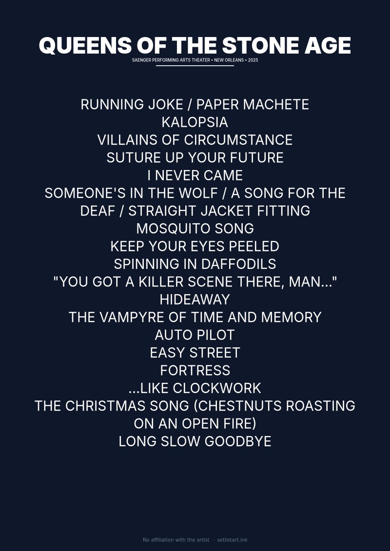 Queens of the Stone Age New Orleans 2025 setlist poster preview