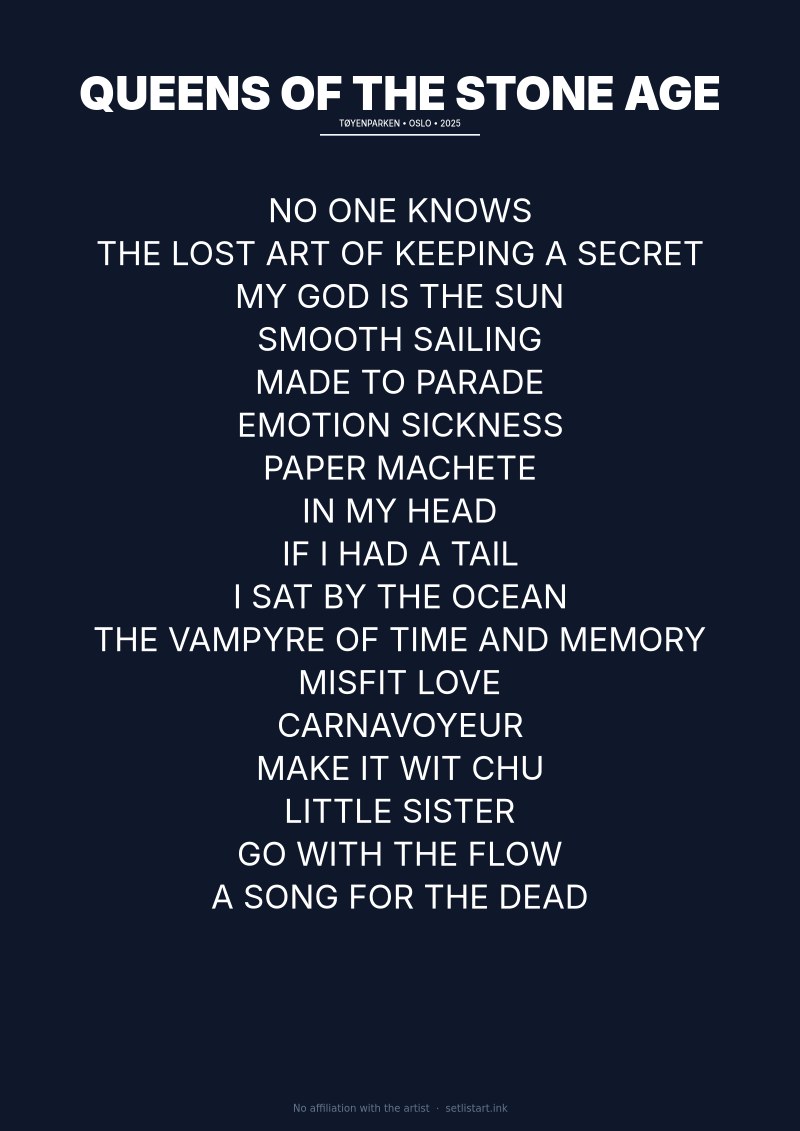 Queens of the Stone Age Oslo 2025 setlist poster preview