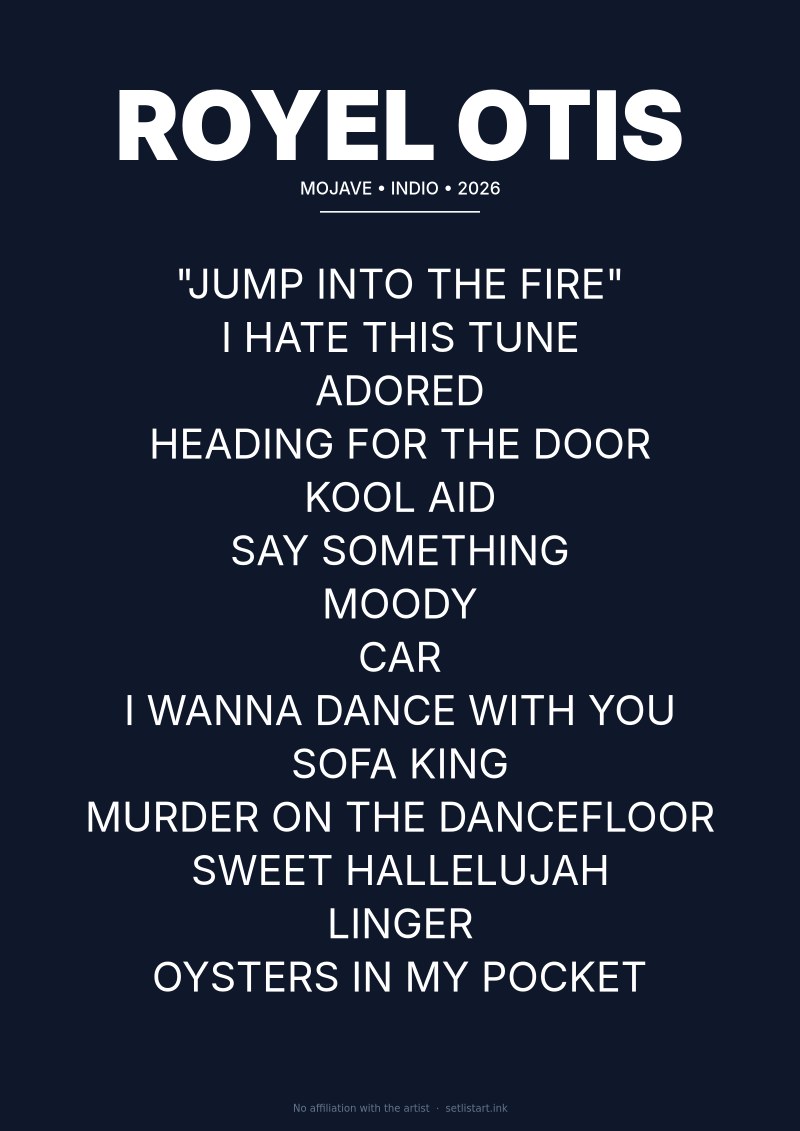 Royel Otis Indio 2026 setlist poster preview
