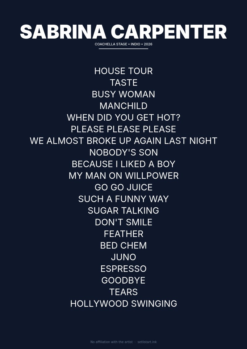 Sabrina Carpenter Indio 2026 setlist poster preview