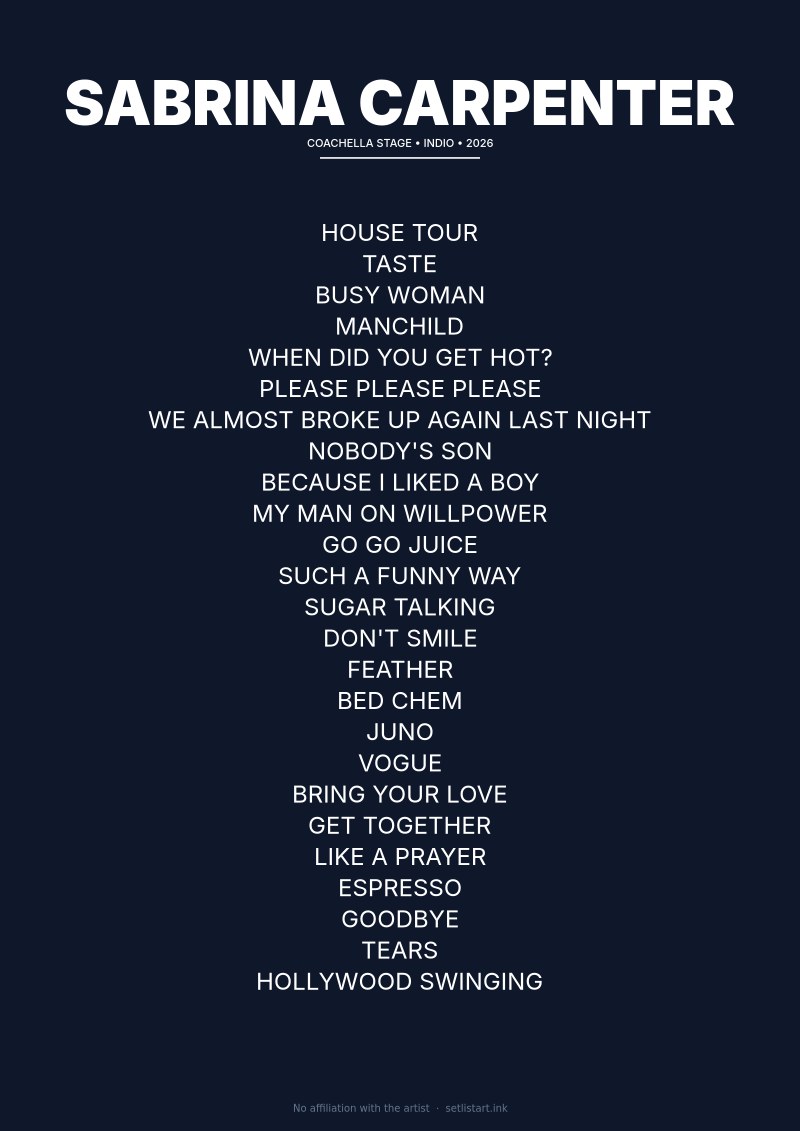 Sabrina Carpenter Indio 2026 setlist poster preview