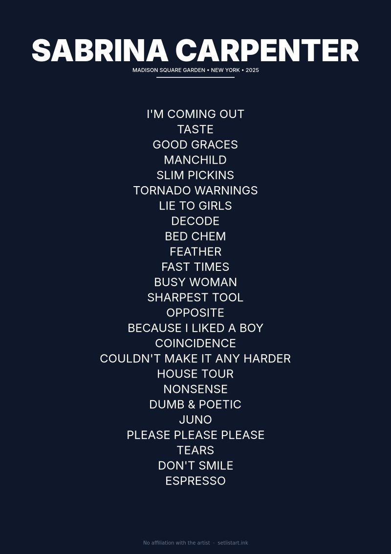 Sabrina Carpenter New York 2025 setlist poster preview