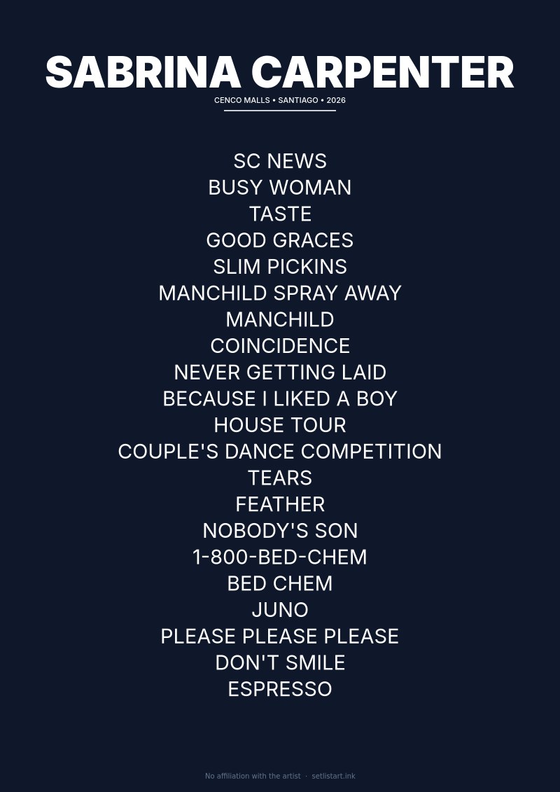 Sabrina Carpenter Santiago 2026 setlist poster preview