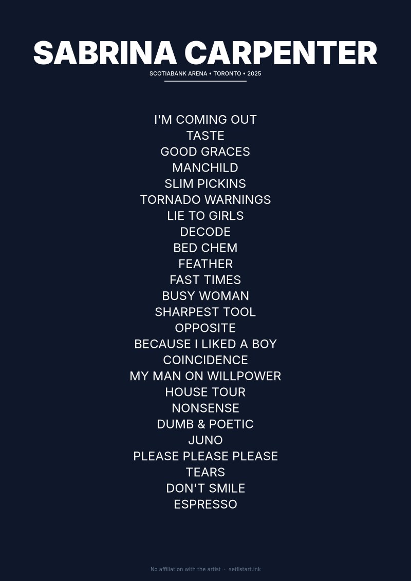 Sabrina Carpenter Toronto 2025 setlist poster preview