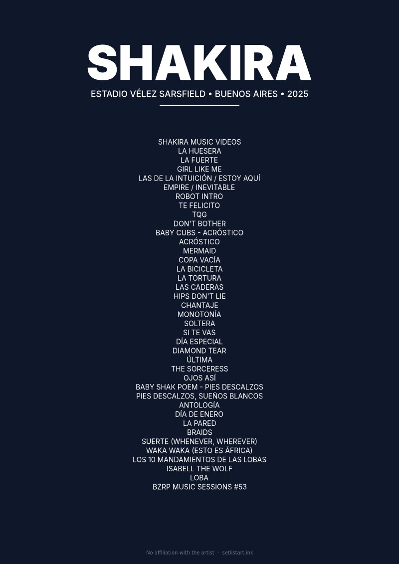Shakira Buenos Aires 2025 setlist poster preview