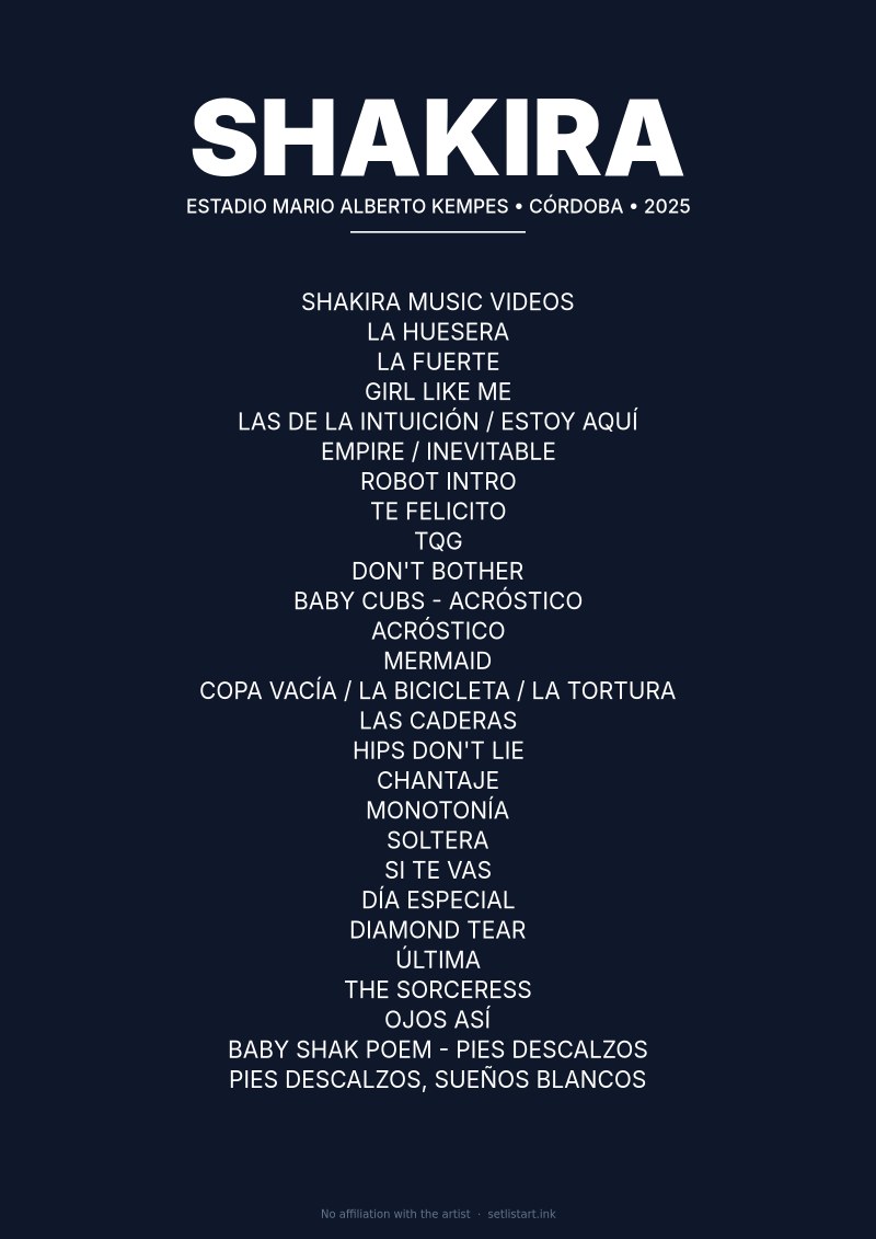 Shakira Córdoba 2025 setlist poster preview