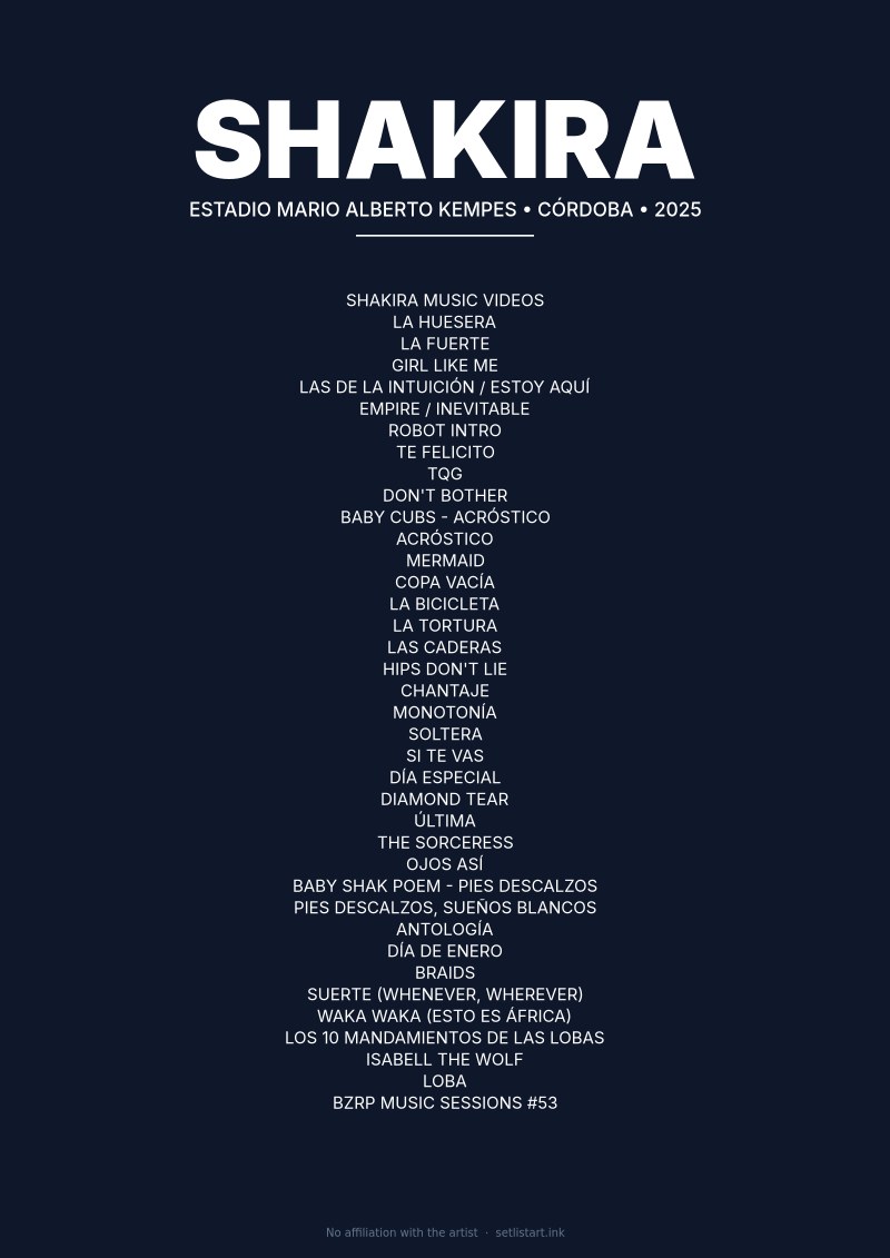 Shakira Córdoba 2025 setlist poster preview