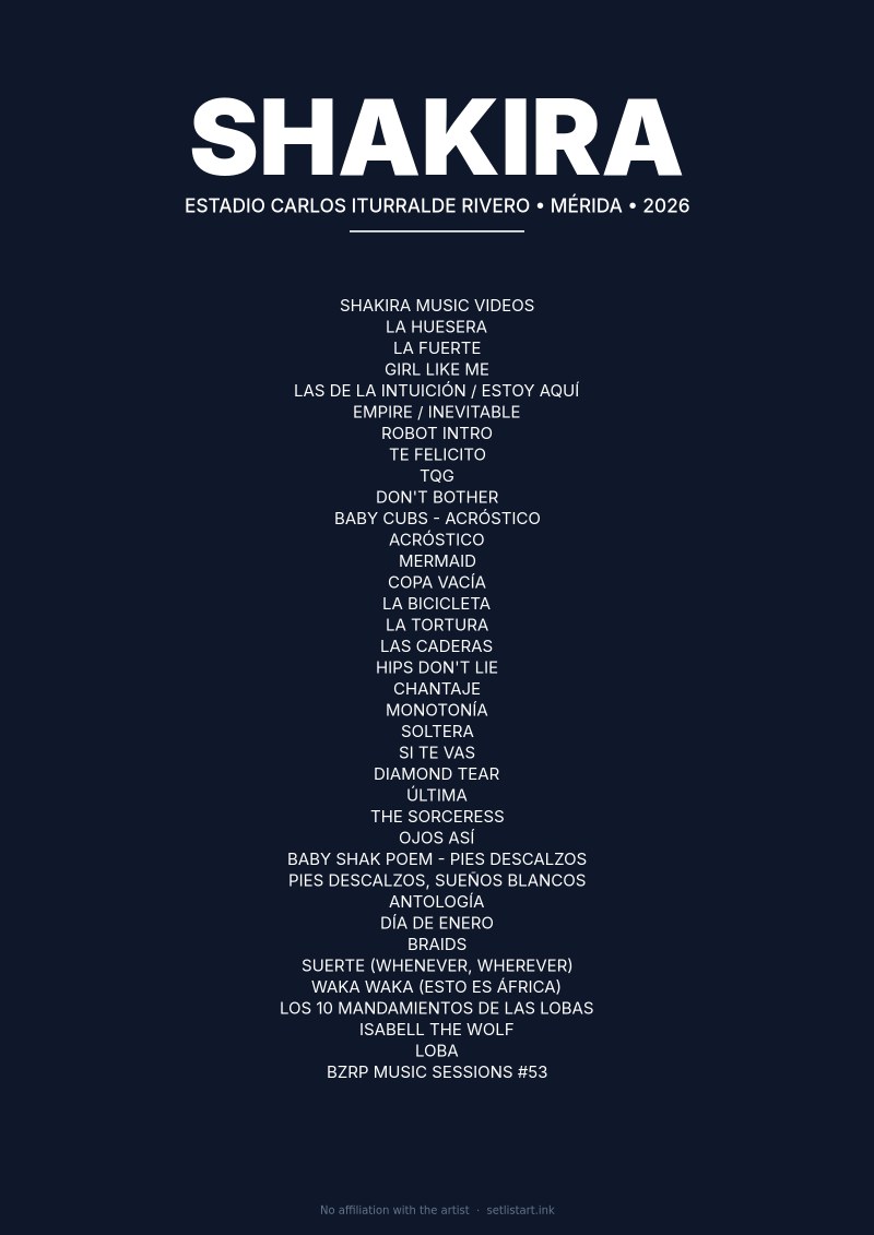 Shakira Mérida 2026 setlist poster preview