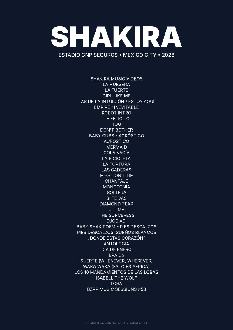 Shakira Mexico City 2026 setlist poster preview