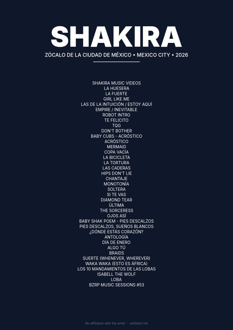Shakira Mexico City 2026 setlist poster preview