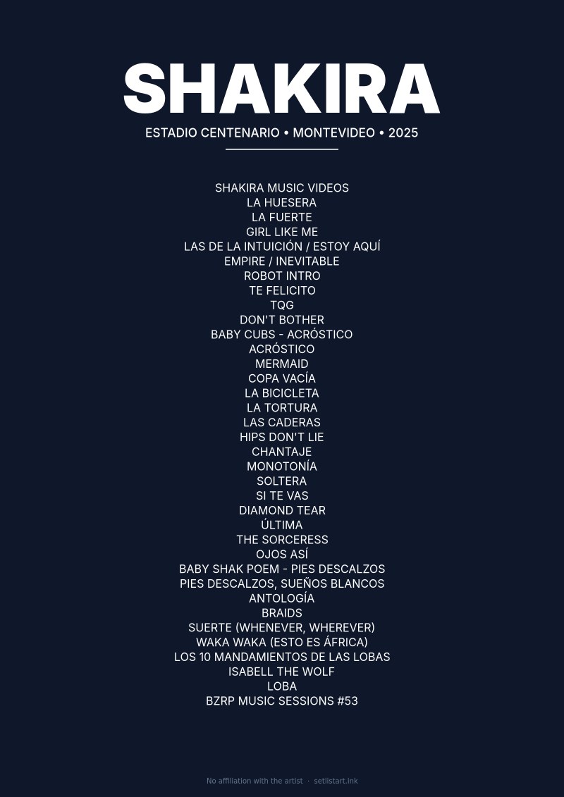 Shakira Montevideo 2025 setlist poster preview
