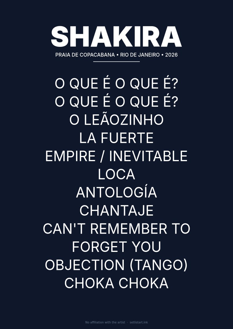 Shakira Rio de Janeiro 2026 setlist poster preview