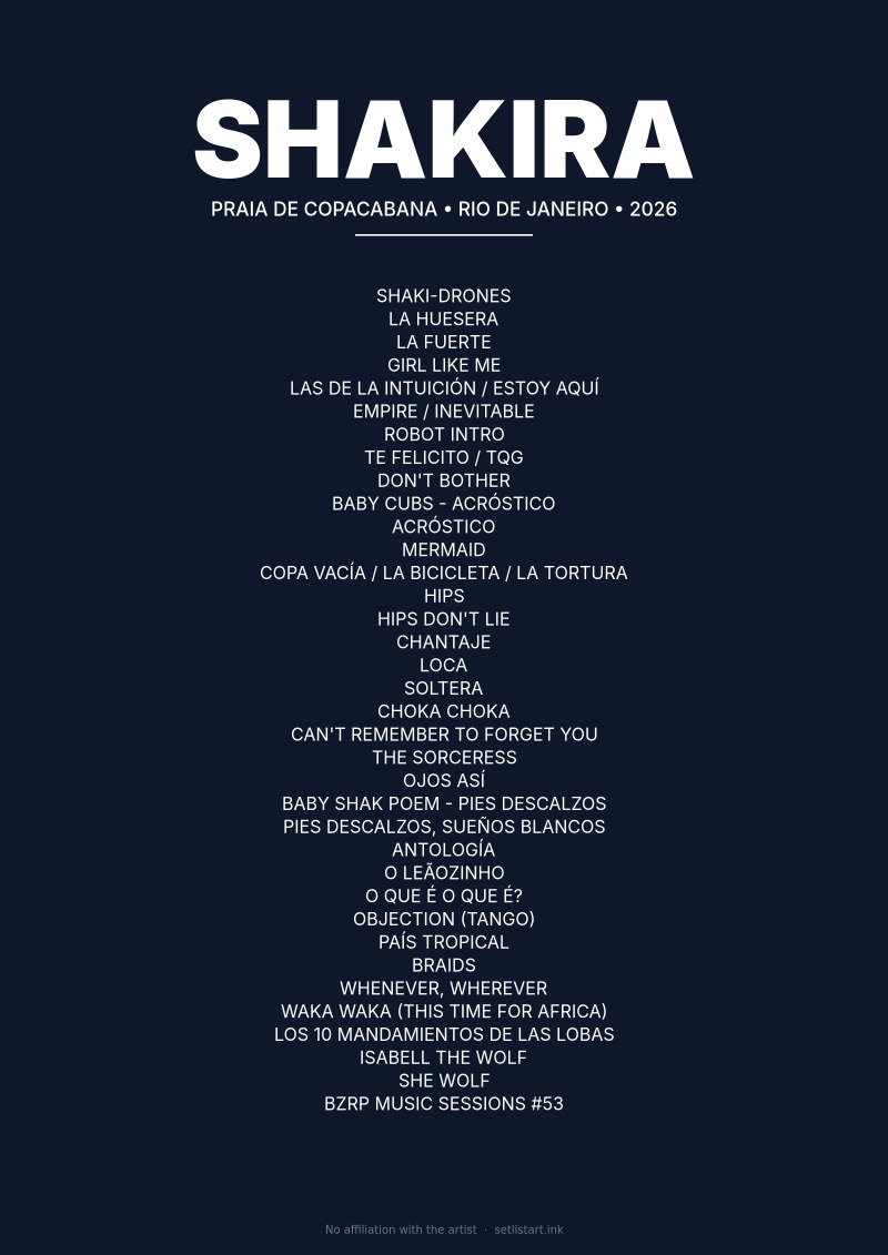 Shakira Rio de Janeiro 2026 setlist poster preview