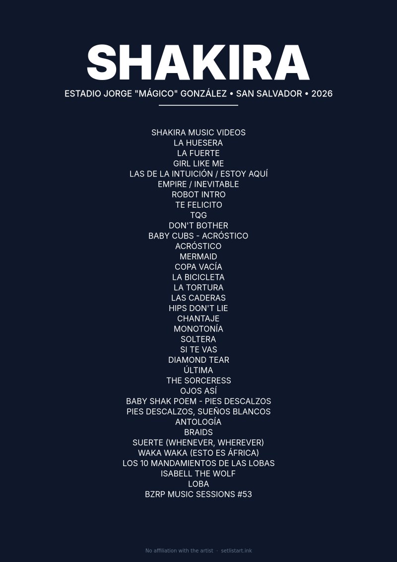 Shakira San Salvador 2026 setlist poster preview