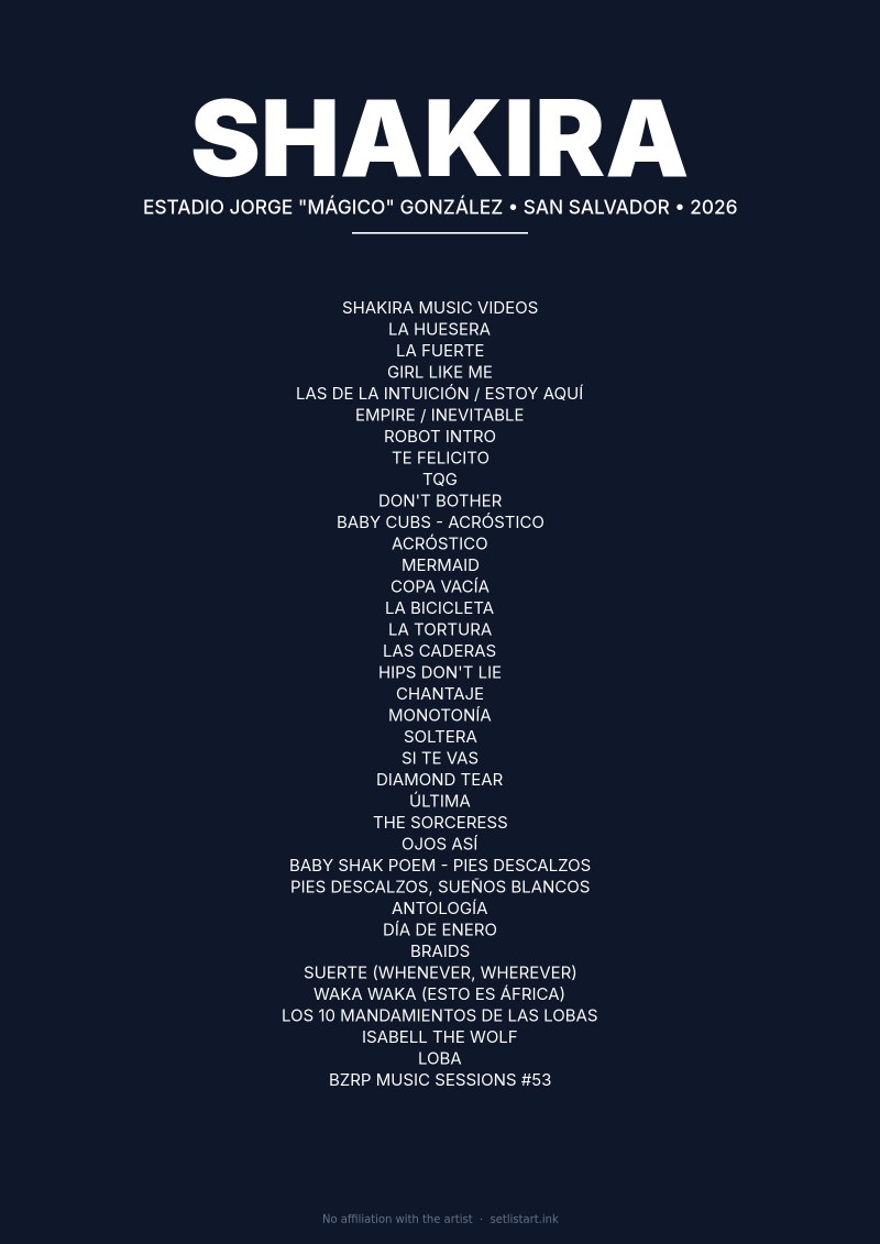 Shakira San Salvador 2026 setlist poster preview