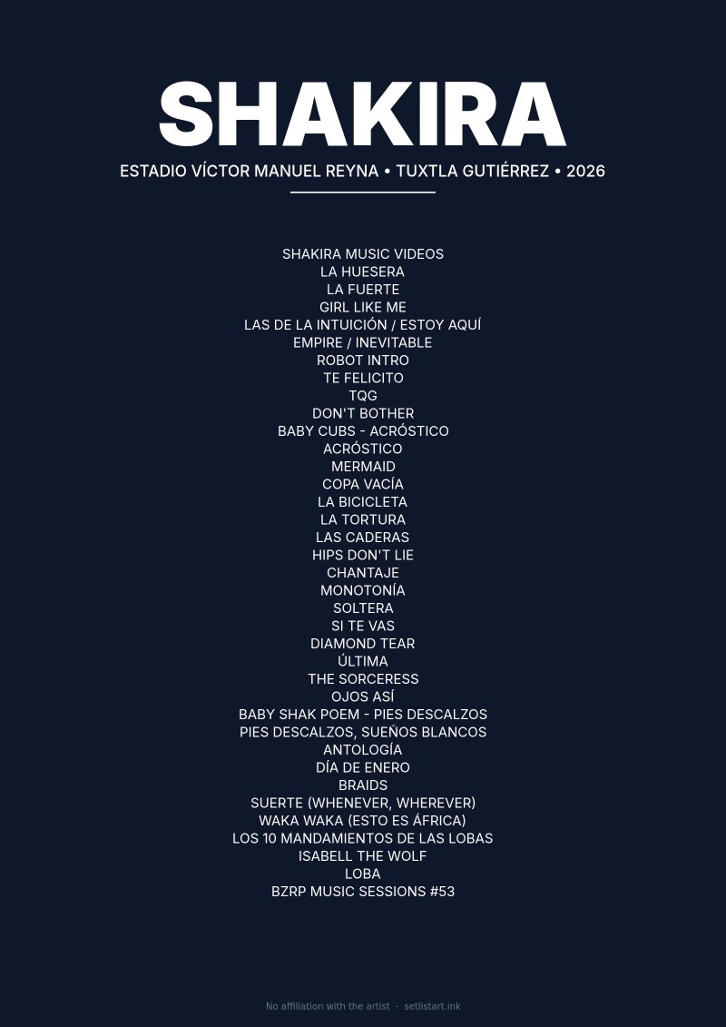 Shakira Tuxtla Gutiérrez 2026 setlist poster preview