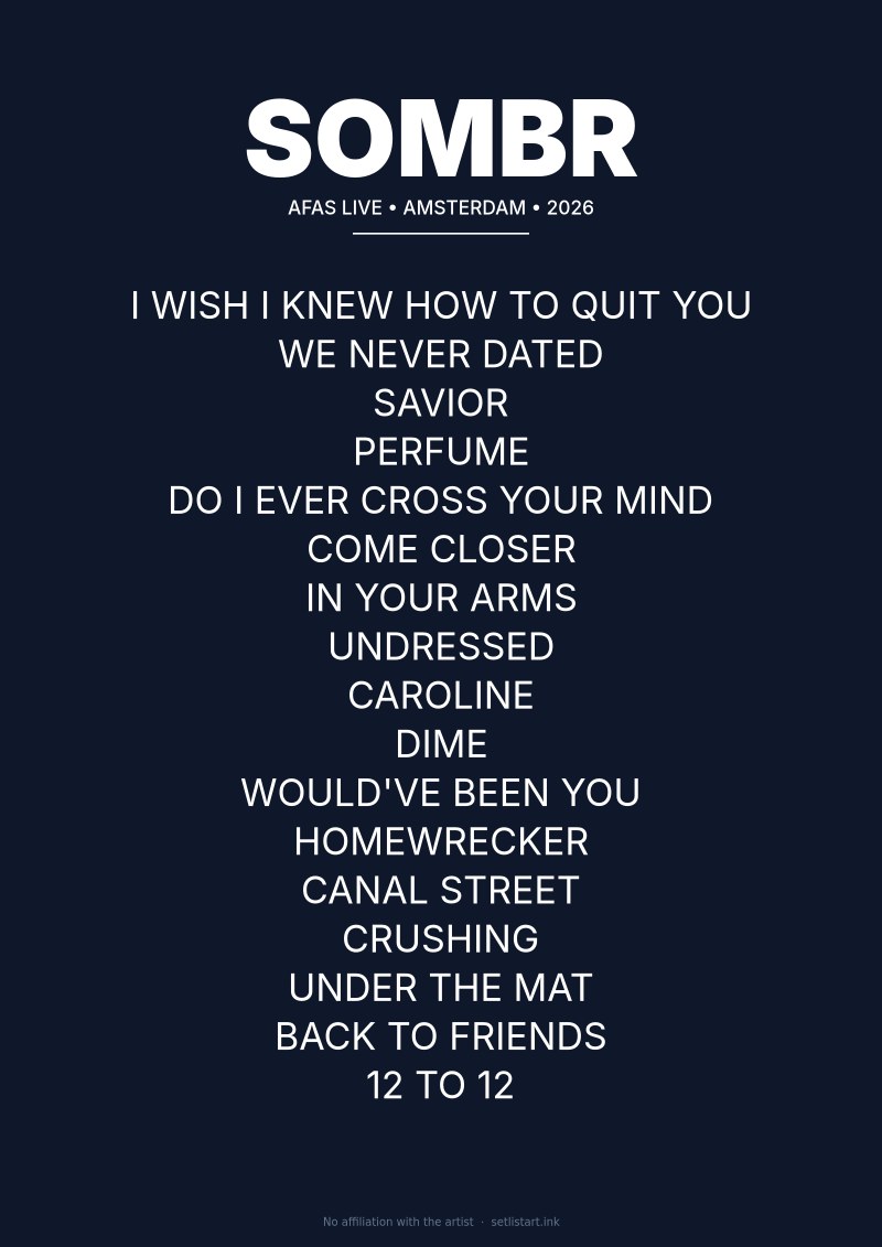 SOMBR Amsterdam 2026 setlist poster preview