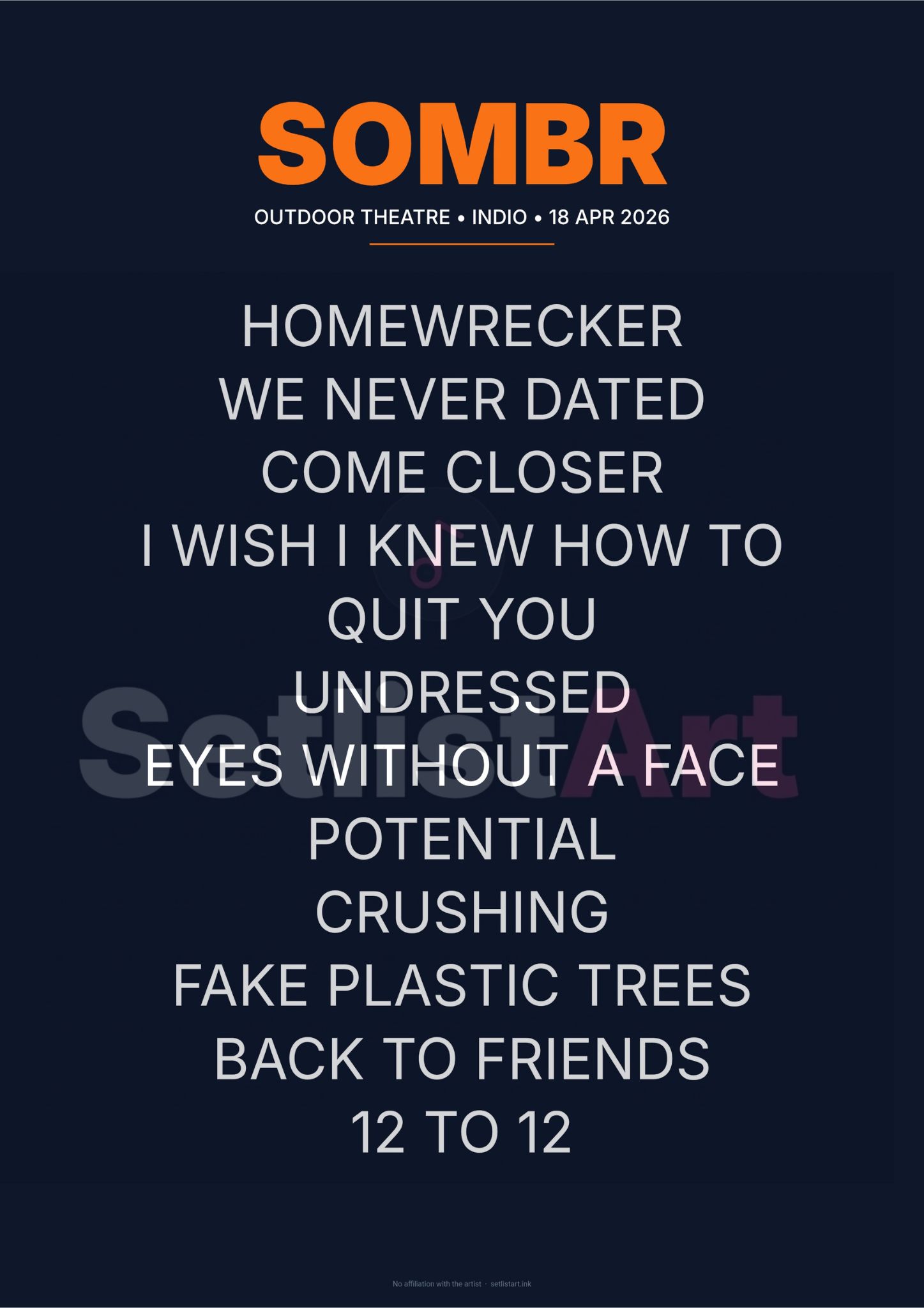 SOMBR Coachella 2026 Weekend 2 setlist poster preview