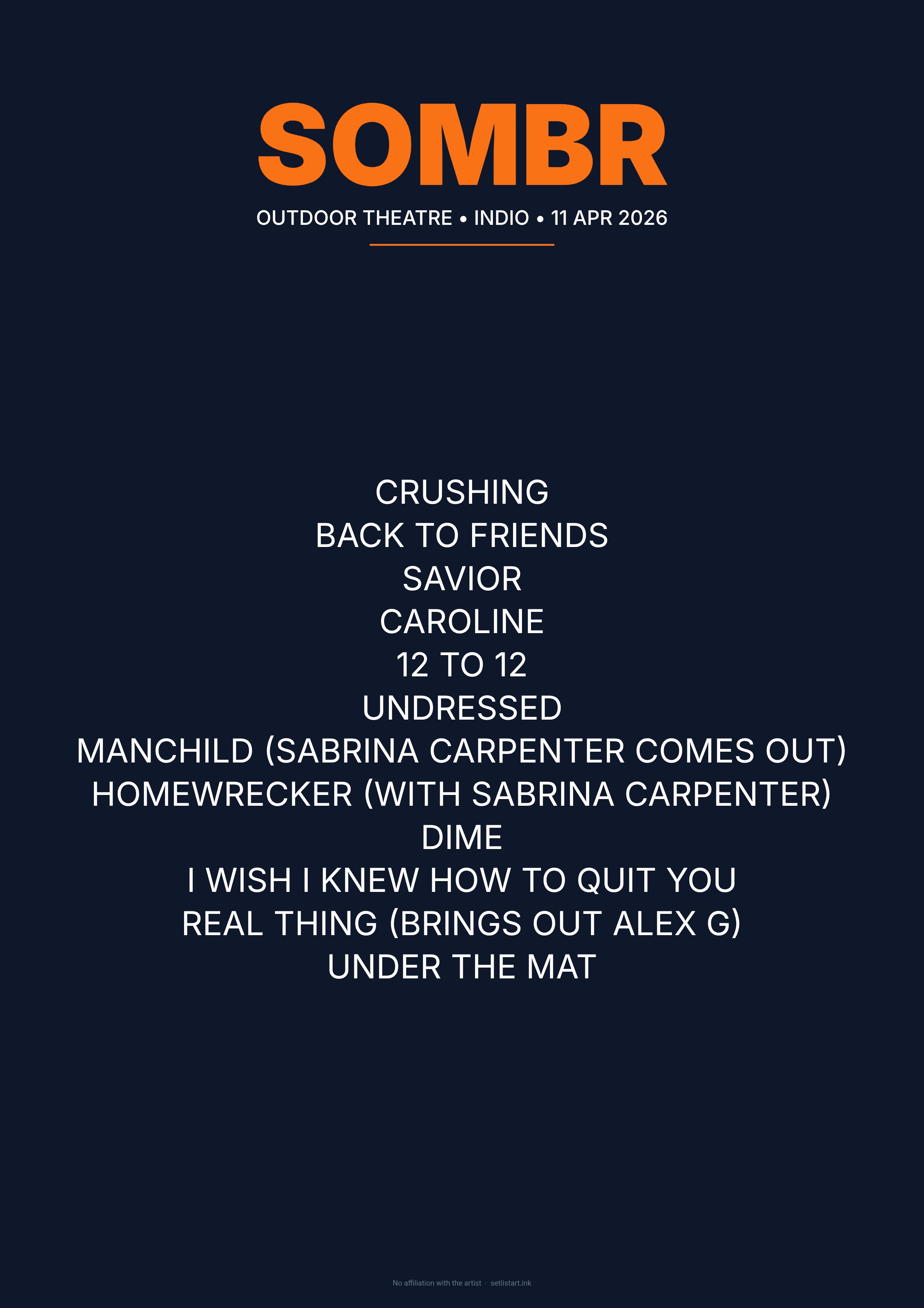 SOMBR Coachella 2026 setlist poster preview