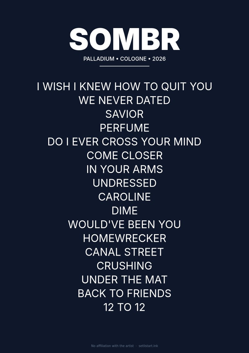 SOMBR Cologne 2026 setlist poster preview