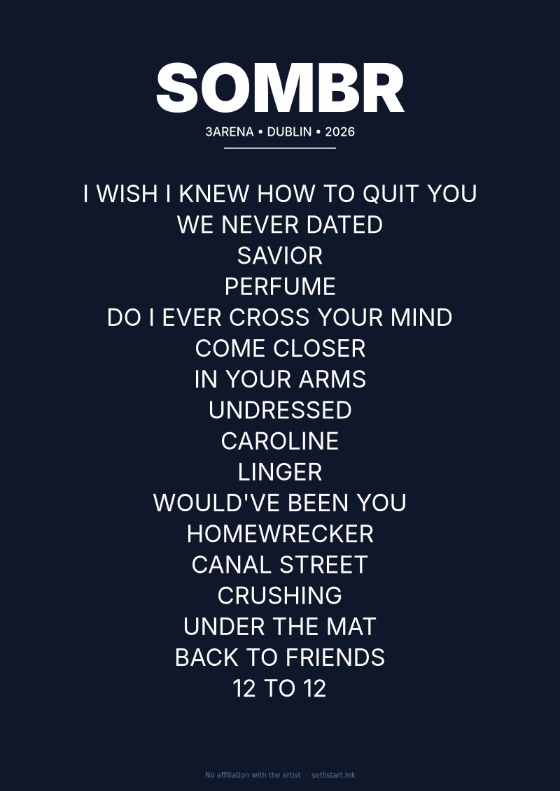 SOMBR Dublin 2026 setlist poster preview