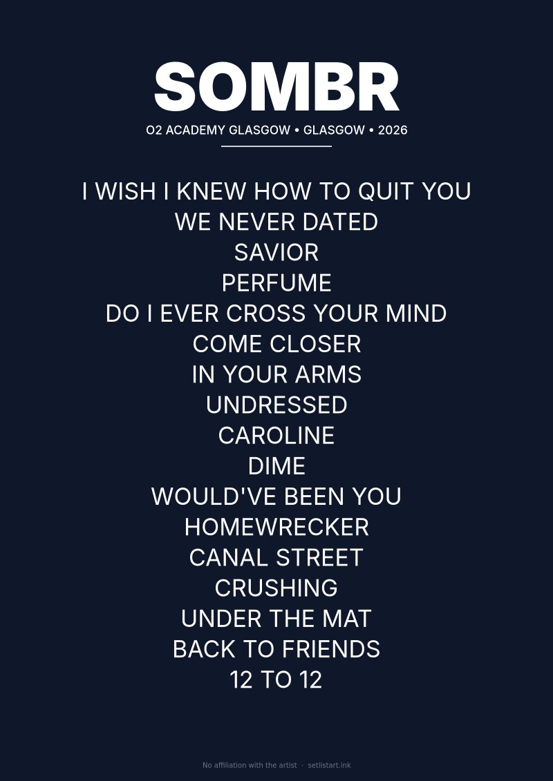 SOMBR Glasgow 2026 setlist poster preview