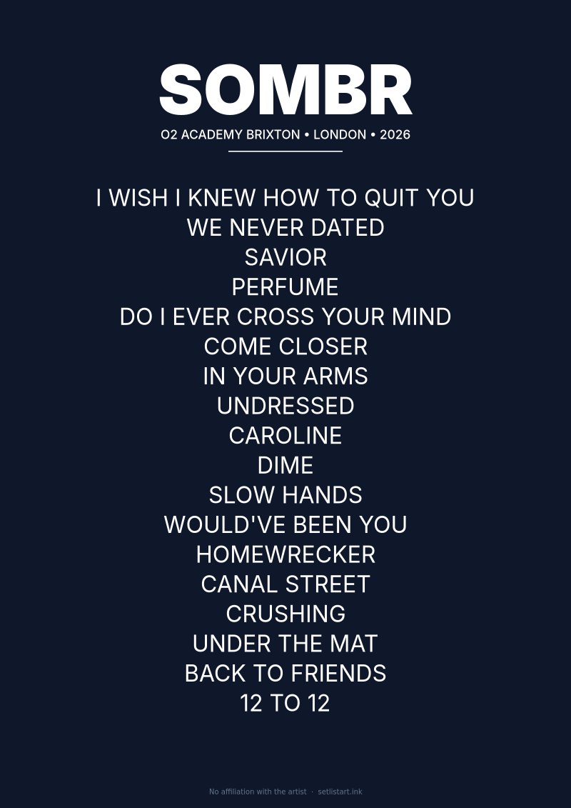 SOMBR London 2026 setlist poster preview