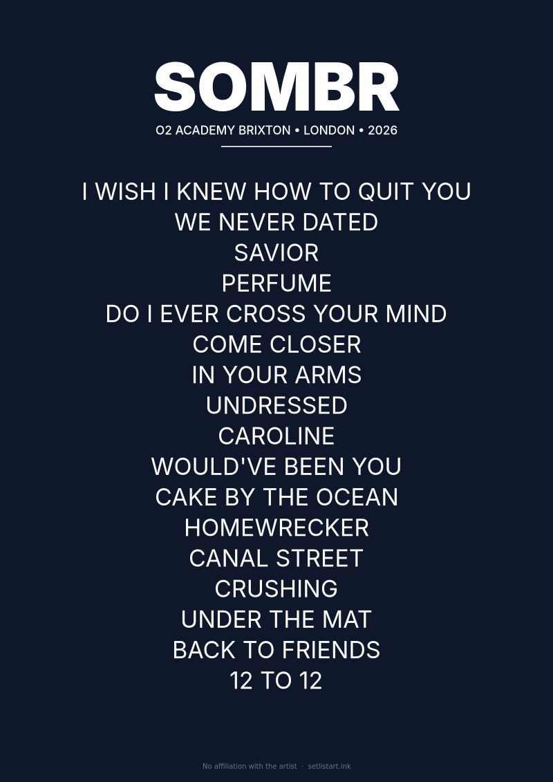 SOMBR London 2026 setlist poster preview