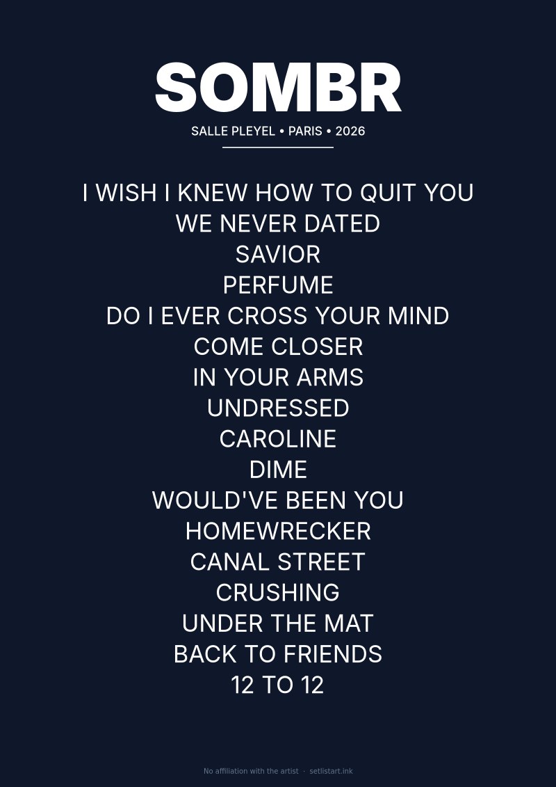 SOMBR Paris 2026 setlist poster preview