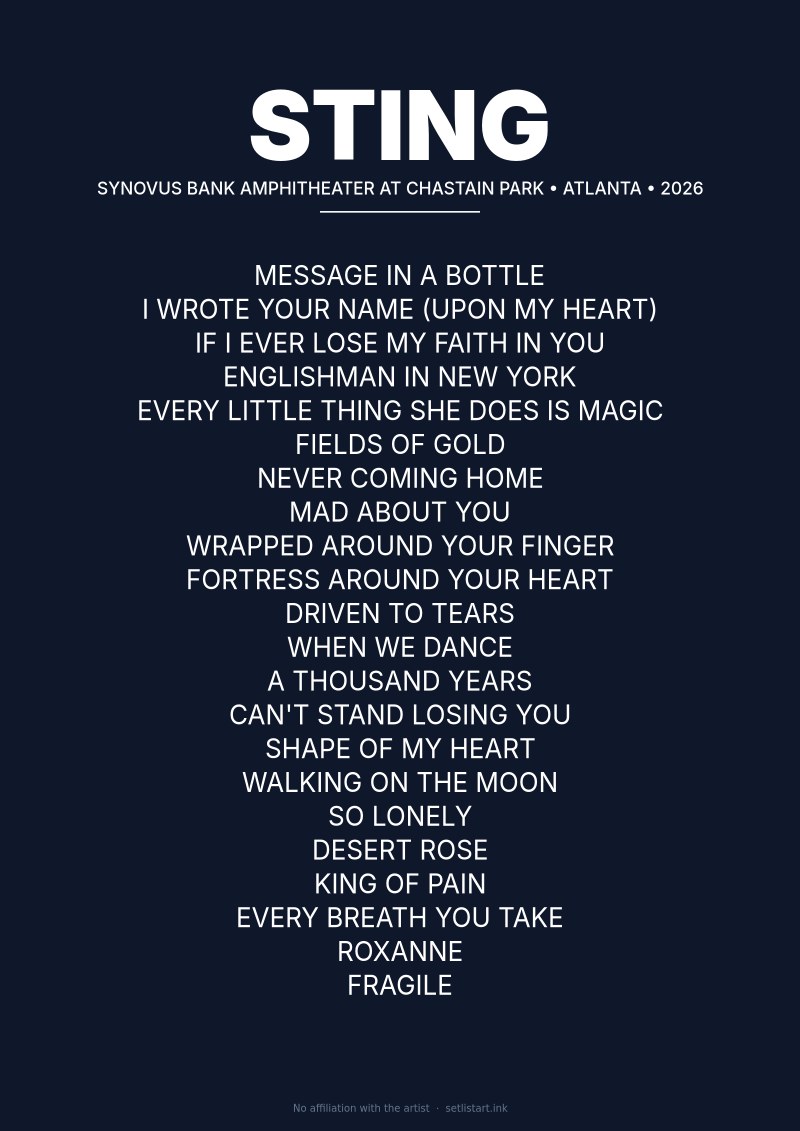 Sting Atlanta Chastain Park 2026 setlist poster