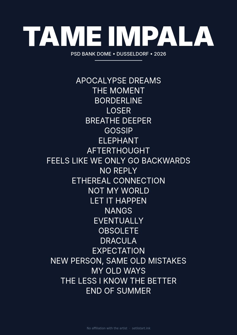 Tame Impala Dusseldorf 2026 setlist poster preview