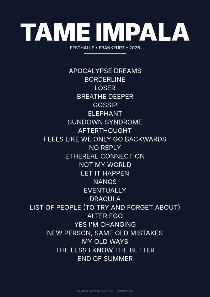 Tame Impala Frankfurt 2026 setlist poster preview