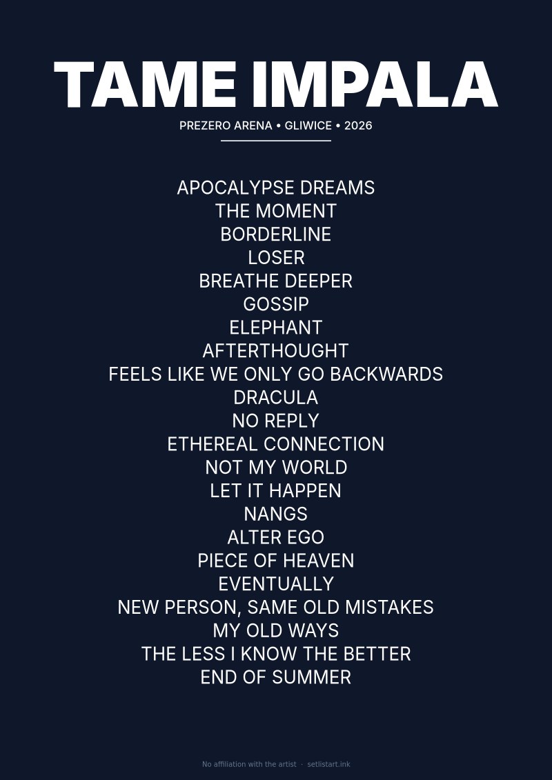Tame Impala Gliwice 2026 setlist poster preview