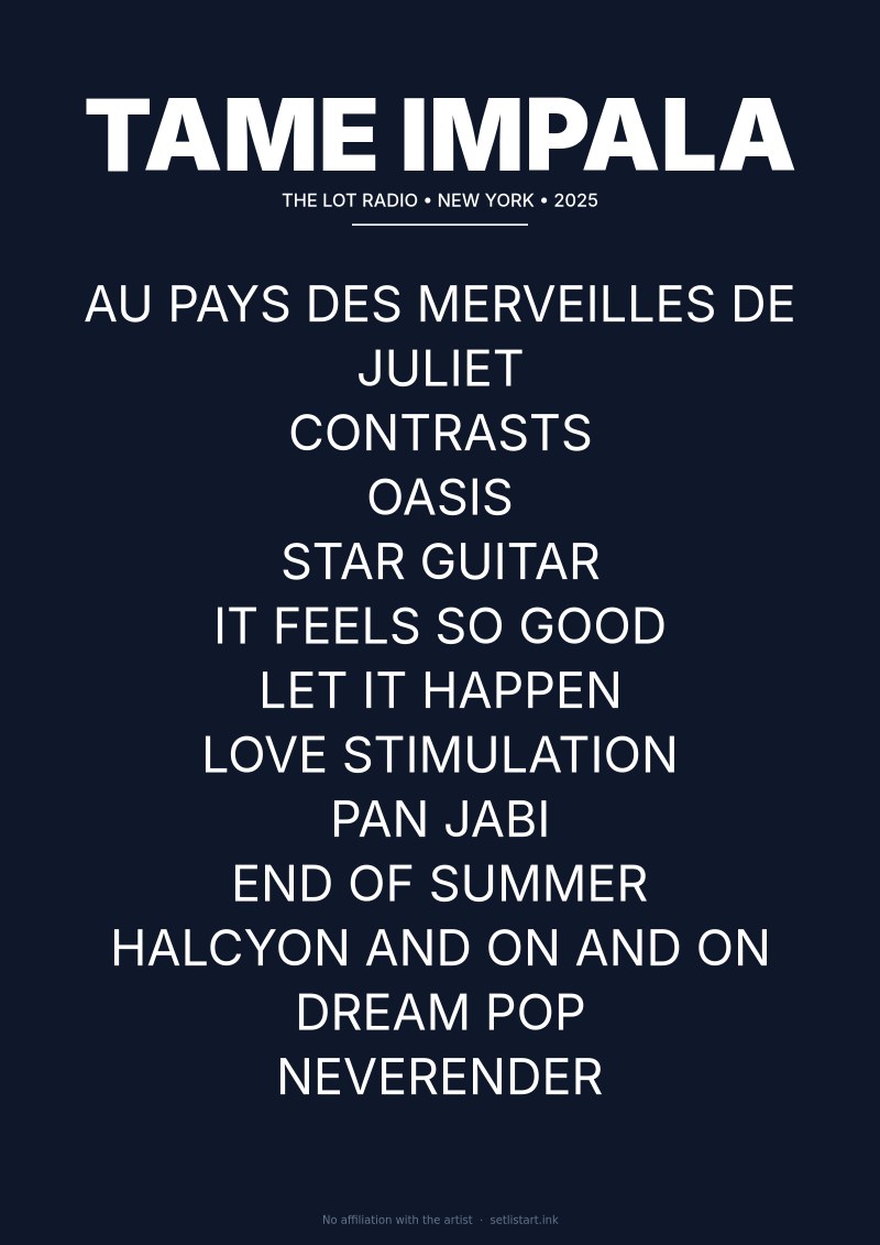 Tame Impala New York 2025 setlist poster preview