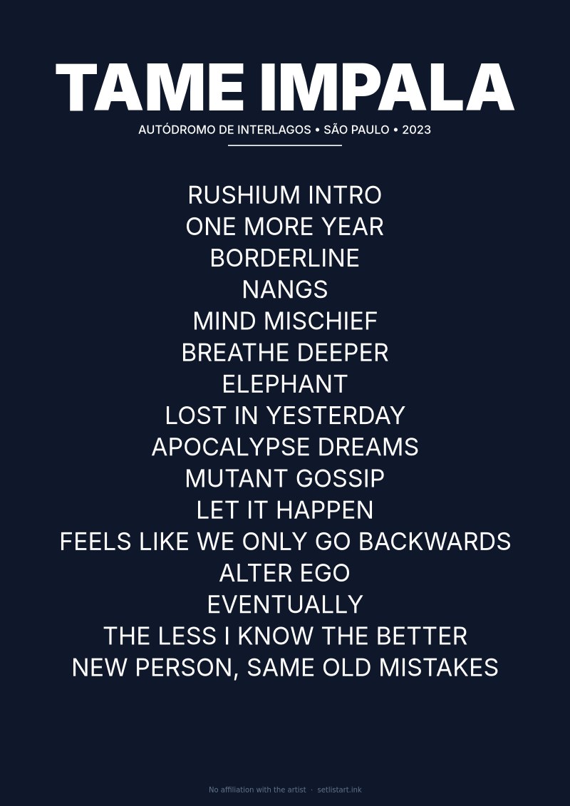 Tame Impala São Paulo 2023 setlist poster preview