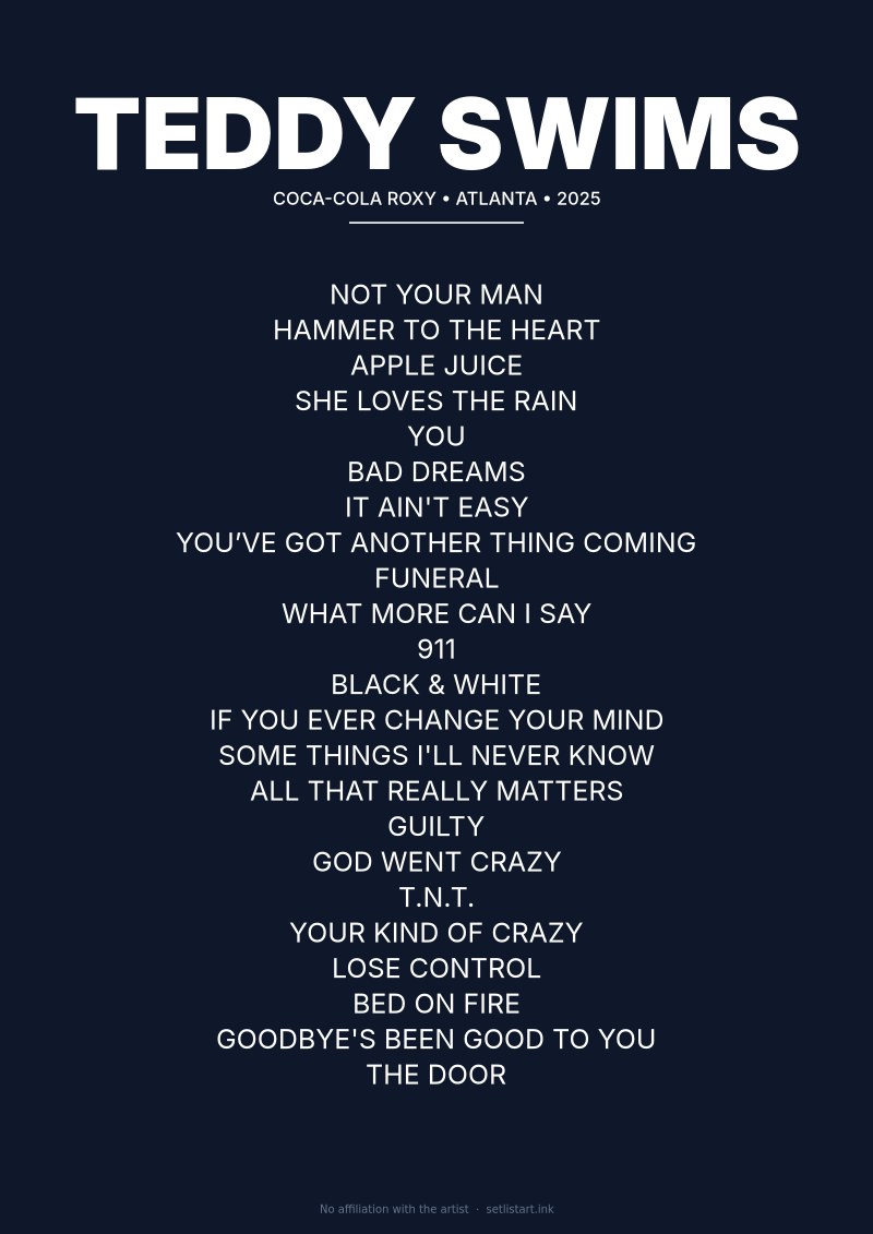 Teddy Swims Atlanta 2025 setlist poster preview