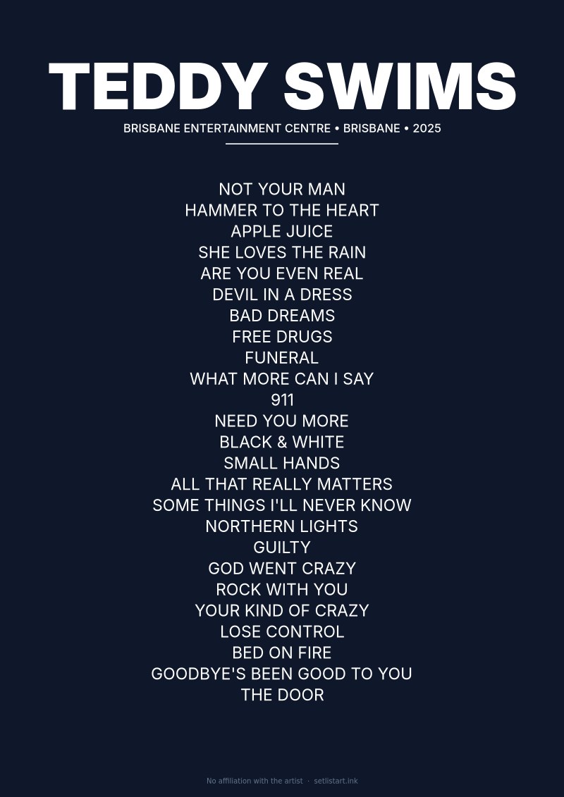 Teddy Swims Brisbane 2025 setlist poster preview