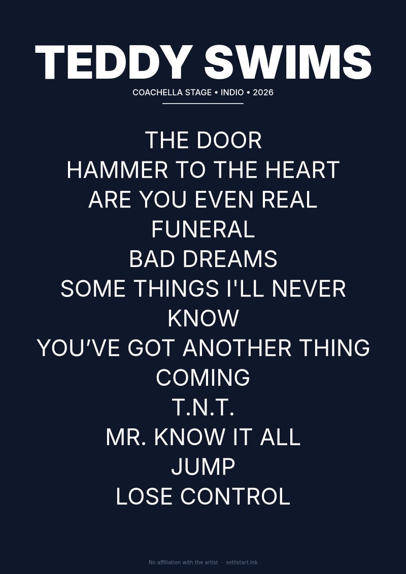 Teddy Swims Indio 2026 setlist poster preview