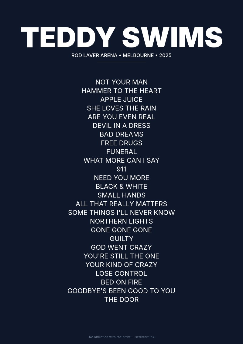 Teddy Swims Melbourne 2025 setlist poster preview