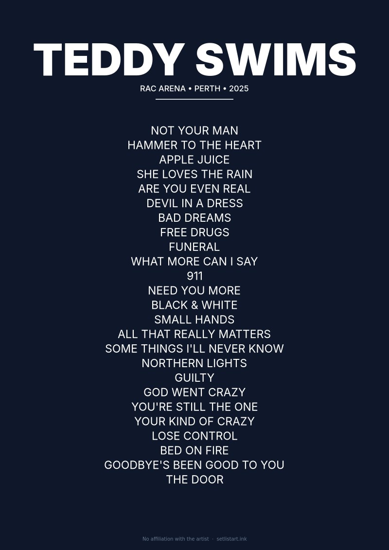 Teddy Swims Perth 2025 setlist poster preview